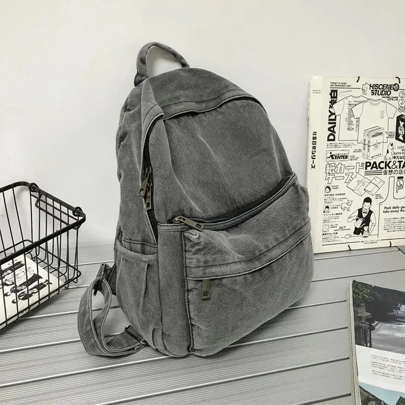 Multifunction Denim Cool Backpack EN257 - Korean Style Blue School Bag