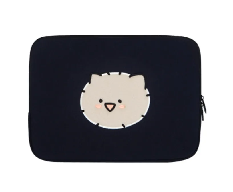 Navy Kuma Laptop Sleeves iPad 13 14 15 inch Cases Protective Covers Purses Skins Handbags Square Cushion Carrying Pouches Designer Artist Embroidery School Collage Office Lightweight Pocket Cute Characters