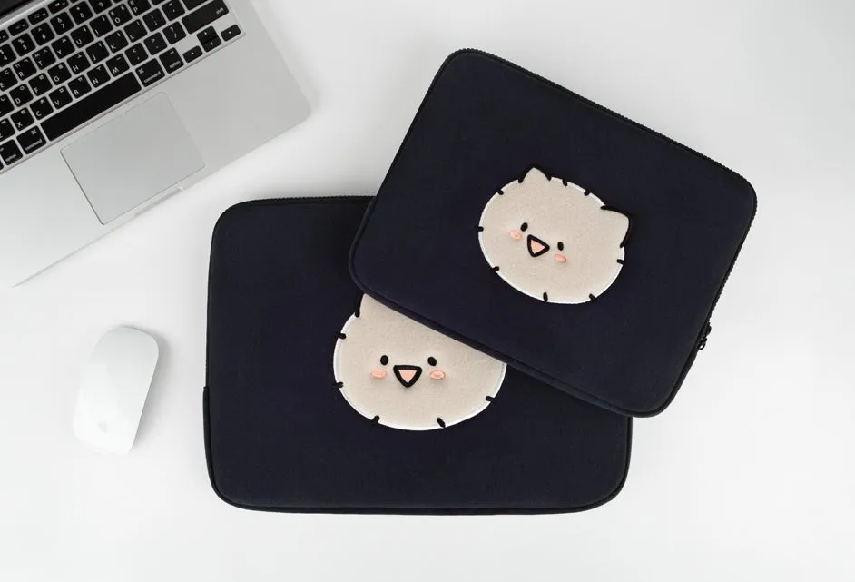 Navy Kuma Laptop Sleeves iPad 13 14 15 inch Cases Protective Covers Purses Skins Handbags Square Cushion Carrying Pouches Designer Artist Embroidery School Collage Office Lightweight Pocket Cute Characters