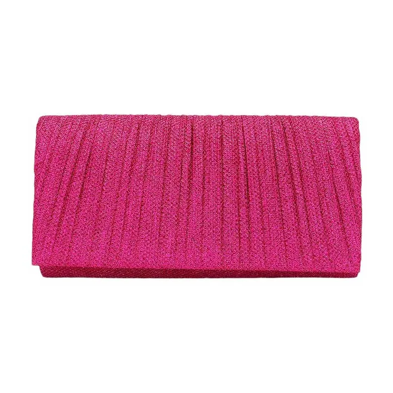 Pleated Shimmery Evening Clutch Crossbody Bag