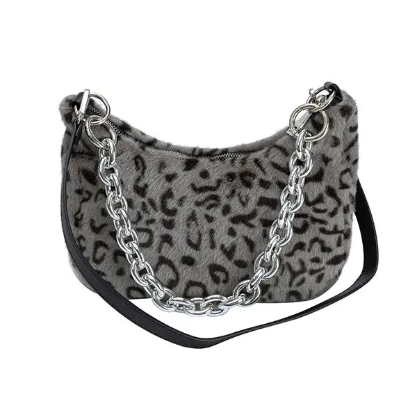 Plush Leopard Print Shoulder Bag