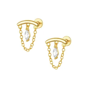 Prong Set Rhombus Diamond Drape Threaded Flat Back Earrings