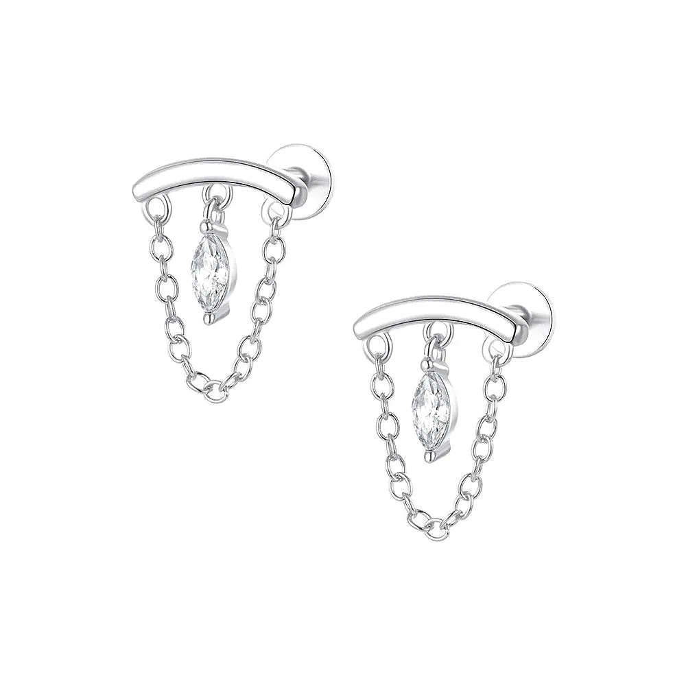 Prong Set Rhombus Diamond Drape Threaded Flat Back Earrings