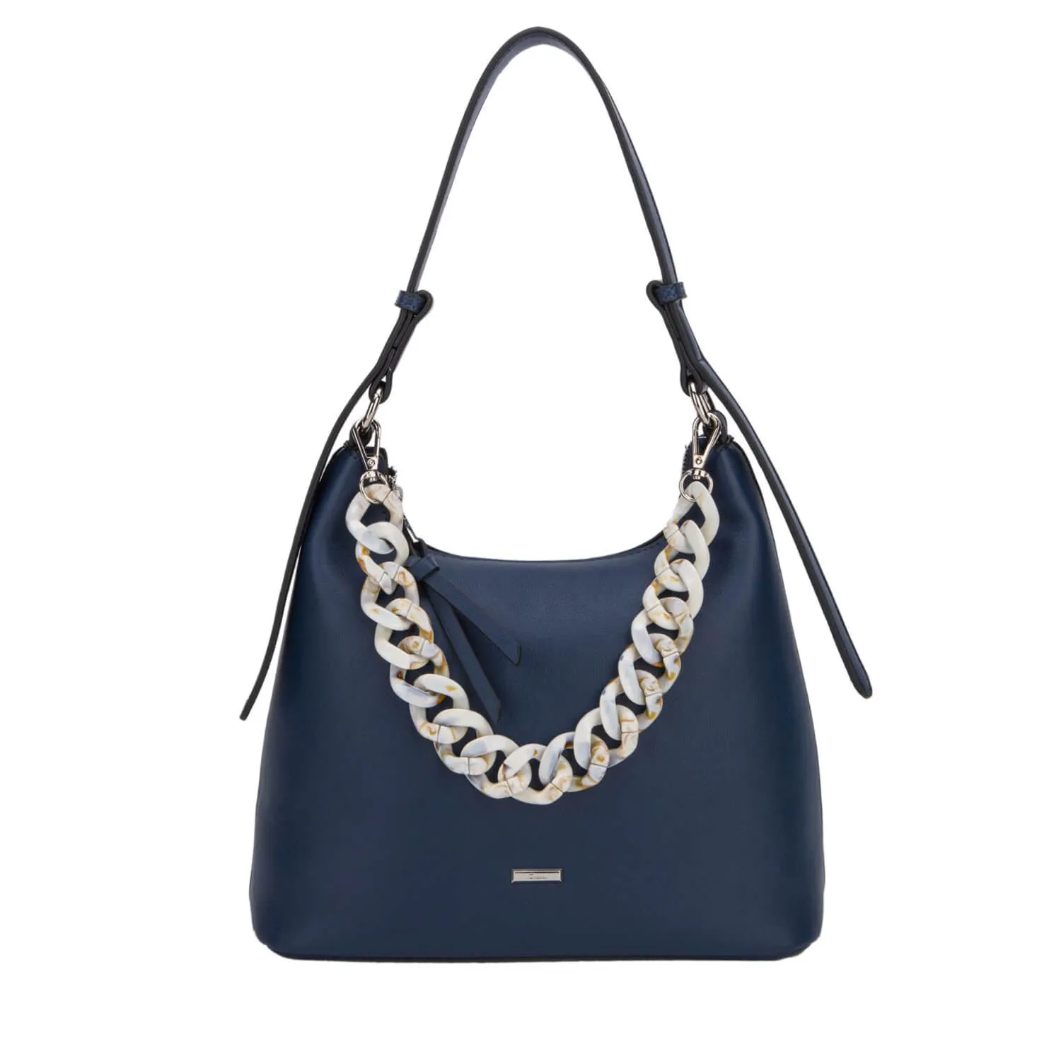 Saona Soft Hobo Handbag With Chain - Navy