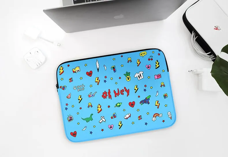 Skyblue Characters Graphic Laptop Sleeves 11 13 15 inch Cases Protective Skins Covers Handbags Square Pouches Designer Artist Prints Cute Lightweight Collage Office Zipper Fashion School Unique Couple Item Gifts