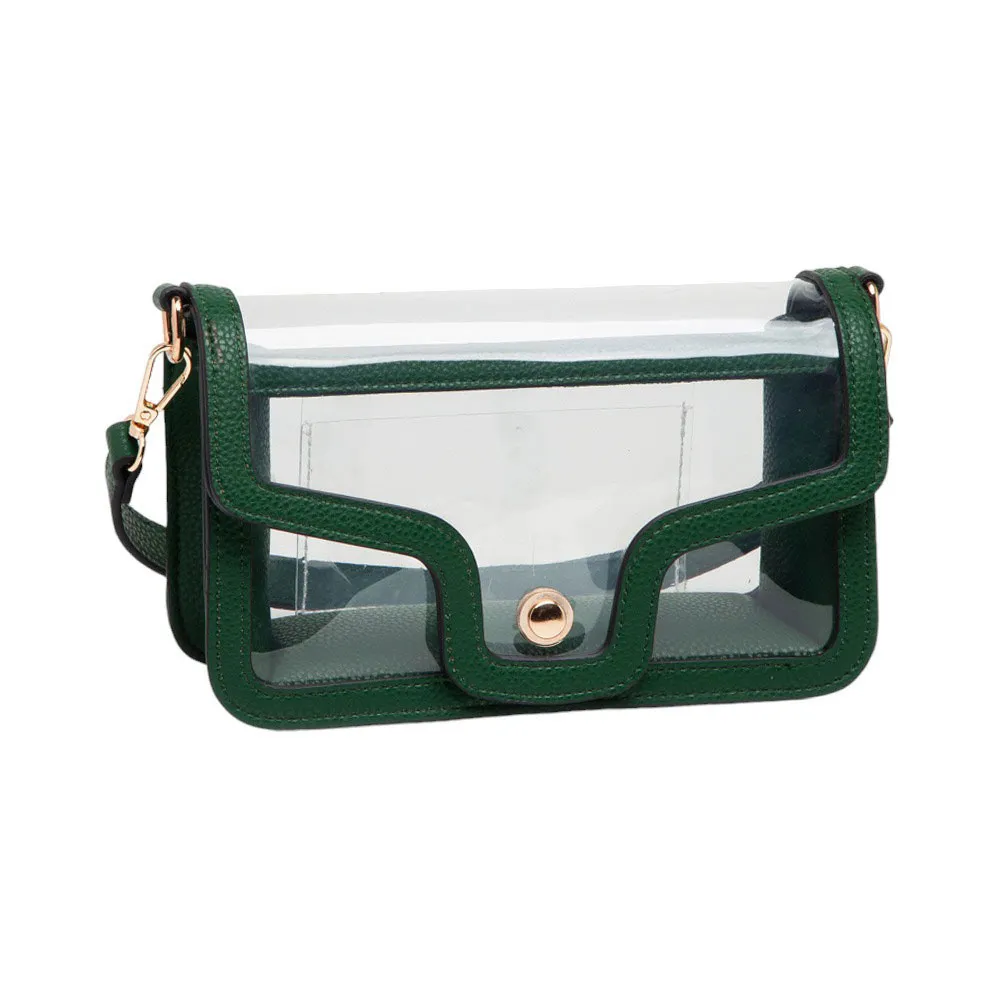 Solid Faux Leather Transparent Rectangle Shoulder Bag