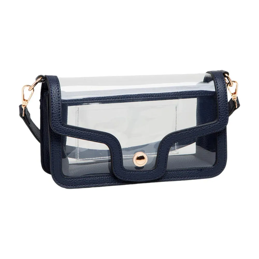 Solid Faux Leather Transparent Rectangle Shoulder Bag