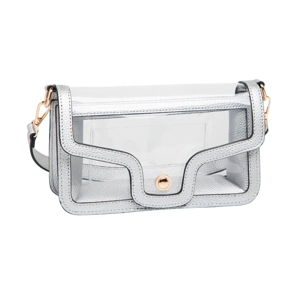 Solid Faux Leather Transparent Rectangle Shoulder Bag