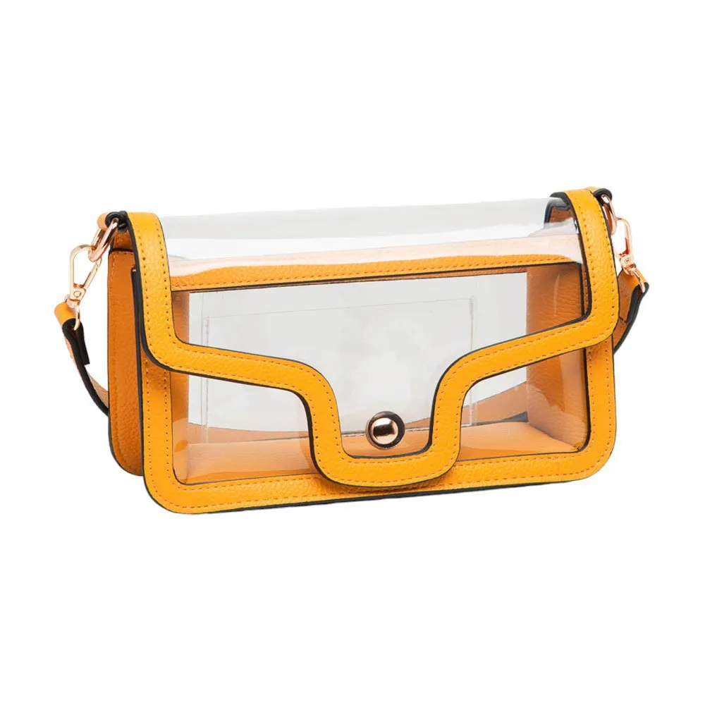 Solid Faux Leather Transparent Rectangle Shoulder Bag