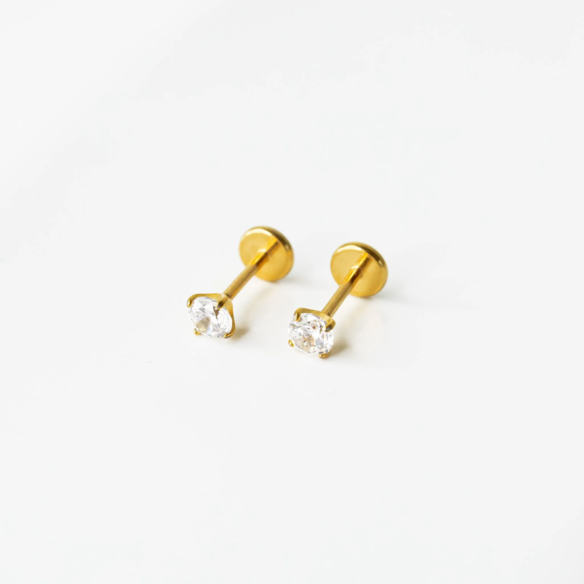 Solitaire Round Flat Back Sleeper Earrings