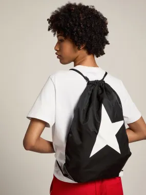 STAR NYLON BLACK DRAWSTRING BACKPACK WITH PRINTED STAR