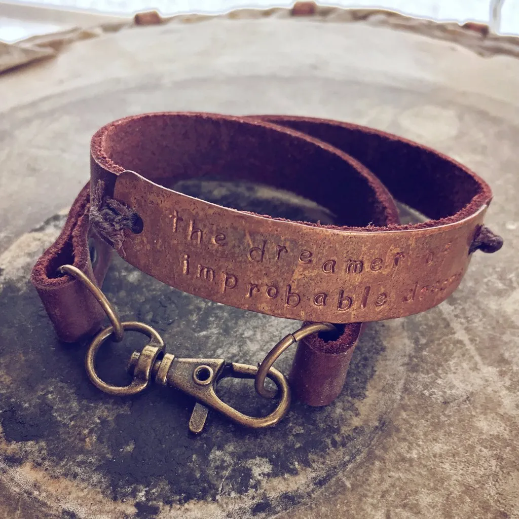 the dreamer of improbable dreams // leather and copper double wrap bracelet