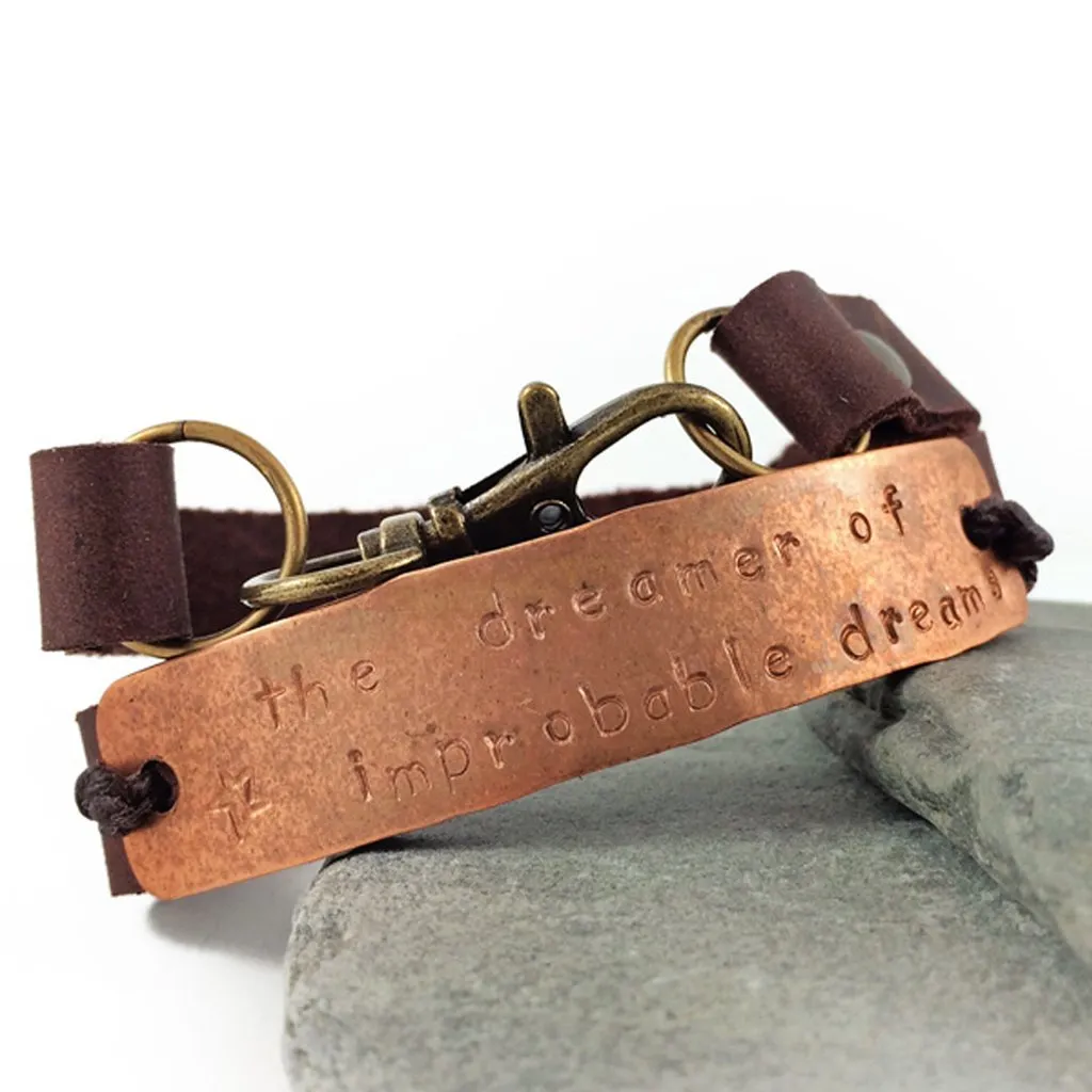 the dreamer of improbable dreams // leather and copper double wrap bracelet