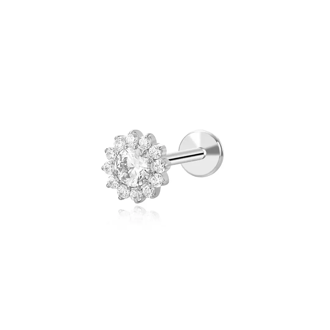 Titanium Diamond Flower Flat Back Stud (16G)