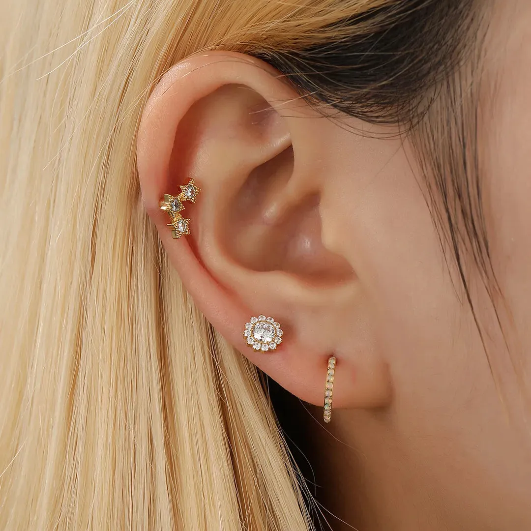 Titanium Diamond Flower Flat Back Stud (16G)