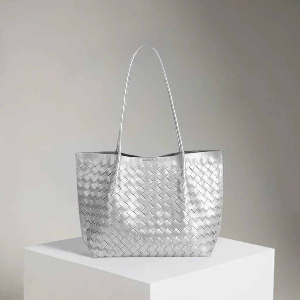 Victoria Silver Medium Recycled Vegan Tote Bag