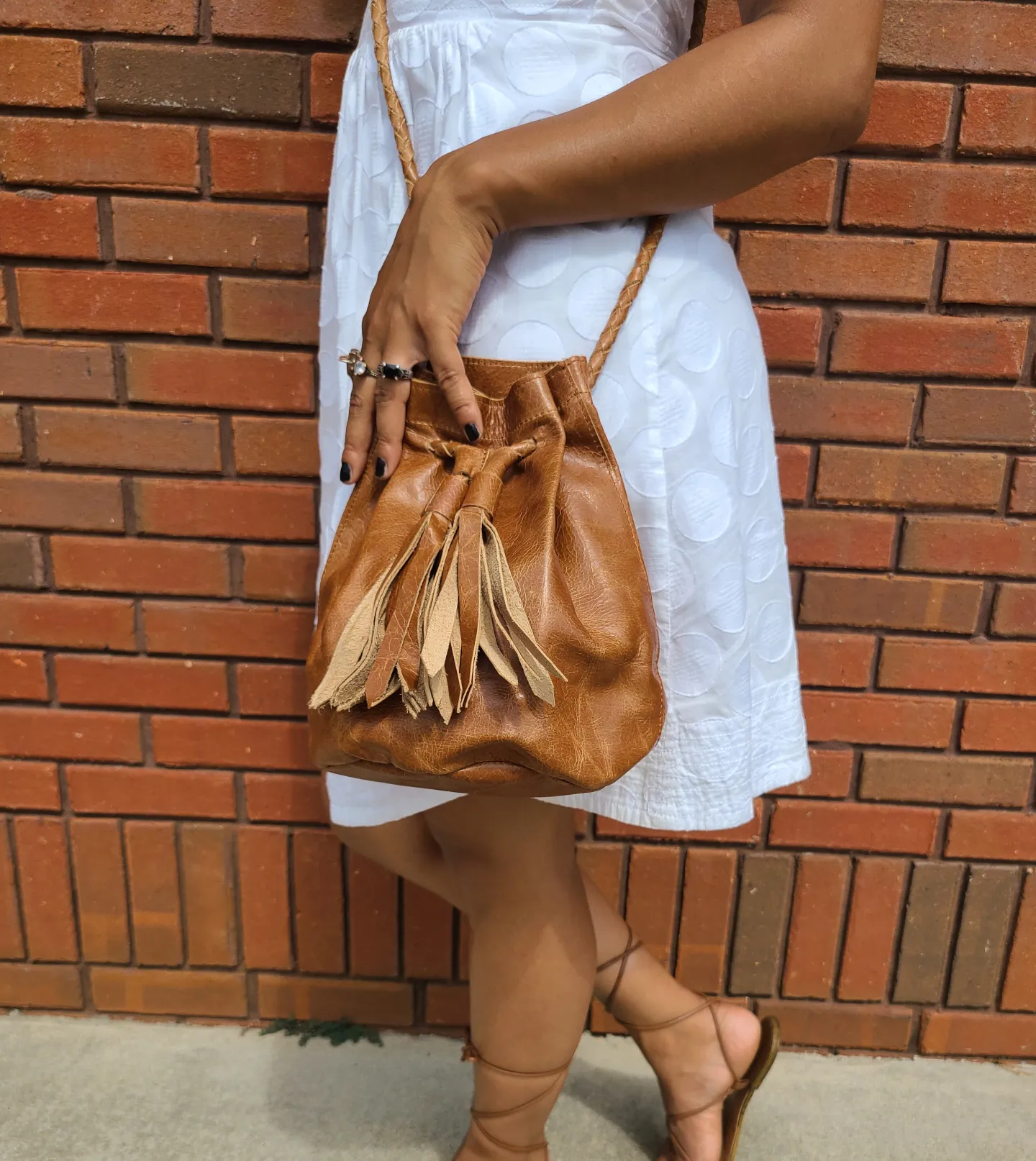 Women's Lambskin Bucket Purse w/ Tassel